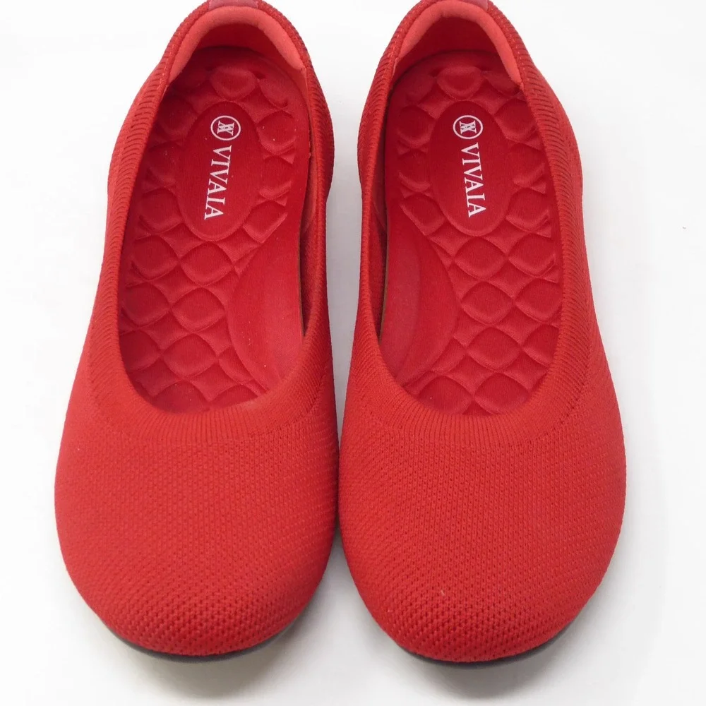 VIVAIA Womens Claire Walker Ballet Flats Red Knit Round Toe 40.5 / 9-9.5